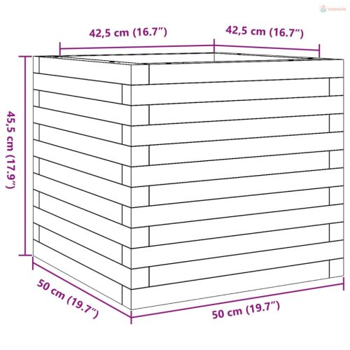 Viaszbarna tömör fenyőfa kerti virágláda 50 x 50 x 45,5 cm