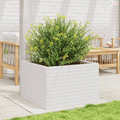 Fehér tömör fenyőfa kerti virágláda 70 x 70 x 45,5 cm