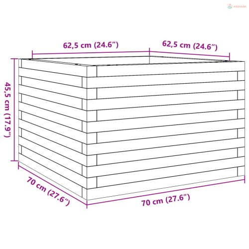 Viaszbarna tömör fenyőfa kerti virágláda 70x70x45,5 cm