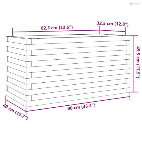 Fehér tömör fenyőfa kerti virágtartó 90 x 40 x 45,5 cm