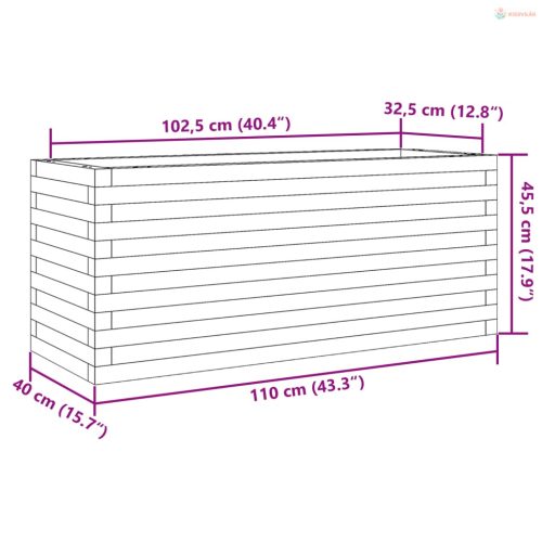 Viaszbarna tömör fenyőfa kerti virágtartó 110 x 40 x 45,5 cm