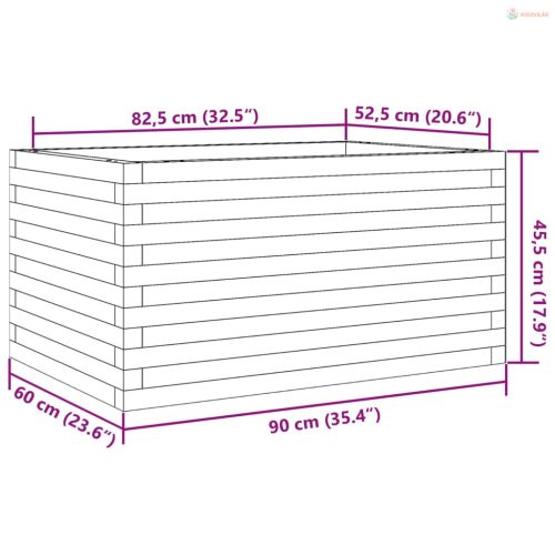 Fehér tömör fenyőfa kerti virágláda 90 x 60 x 45,5 cm