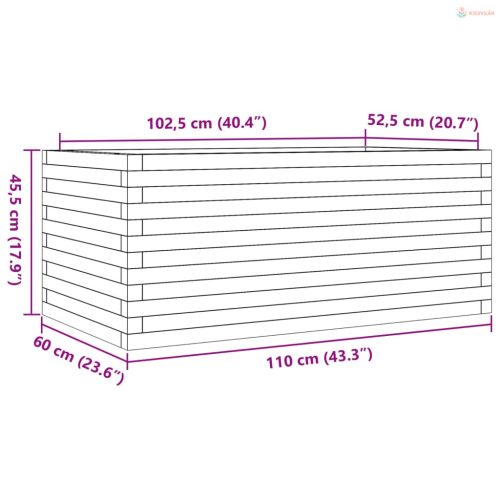 Fehér tömör fenyőfa kerti virágláda 110 x 60 x 45,5 cm