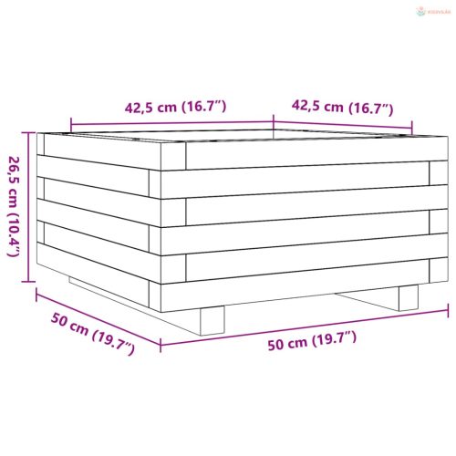Viaszbarna tömör fenyőfa kerti virágláda 50x50x26,5 cm