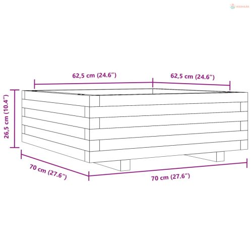 Fehér tömör fenyő virágláda 70x70x26,5 cm