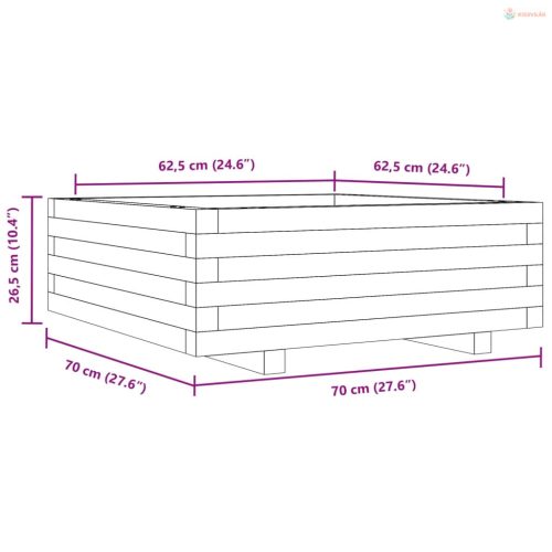 Viaszbarna tömör fenyőfa kerti virágláda 70x70x26,5 cm