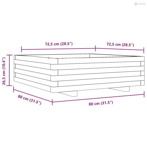 Fehér tömör fenyő virágláda 80x80x26,5 cm