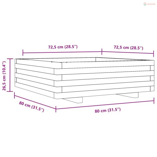Viaszbarna tömör fenyőfa kerti virágláda 80x80x26,5 cm