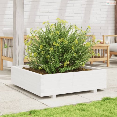 Fehér tömör fenyőfa kerti virágláda 90x90x26,5 cm