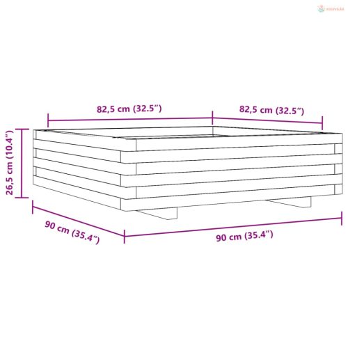 Viaszbarna tömör fenyőfa kerti virágláda 90 x 90 x 26,5 cm