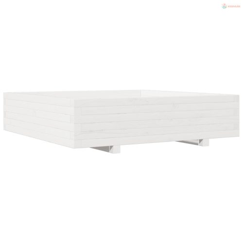 Fehér tömör fenyőfa kerti virágláda 100 x 100 x 26,5 cm