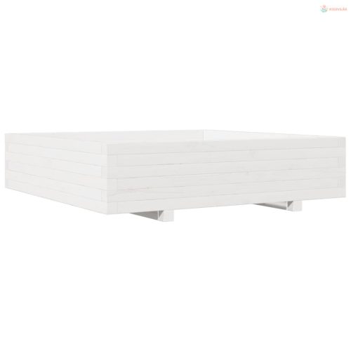 Fehér tömör fenyőfa kerti virágláda 100 x 100 x 26,5 cm