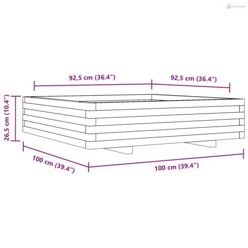 Fehér tömör fenyőfa kerti virágláda 100 x 100 x 26,5 cm