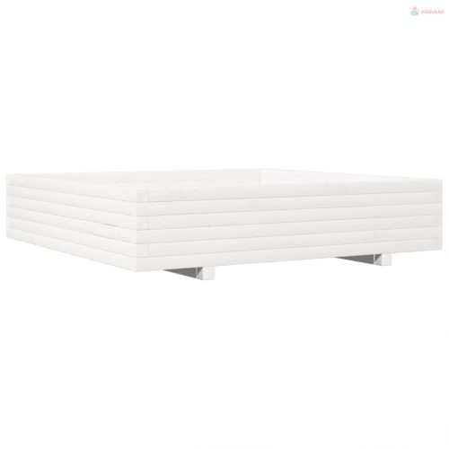 Fehér tömör fenyőfa kerti virágláda 110x110x26,5 cm