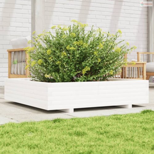 Fehér tömör fenyőfa kerti virágláda 110x110x26,5 cm