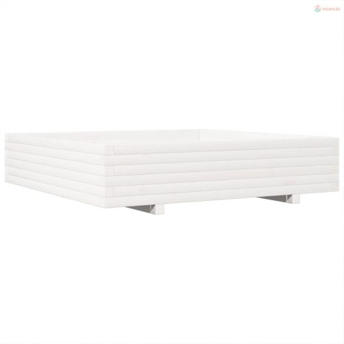 Fehér tömör fenyőfa kerti virágláda 110x110x26,5 cm