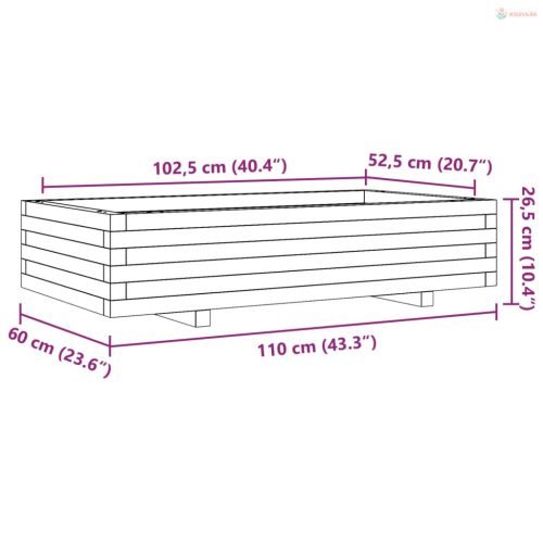 Viaszbarna tömör fenyőfa kerti virágláda 110 x 60 x 26,5 cm