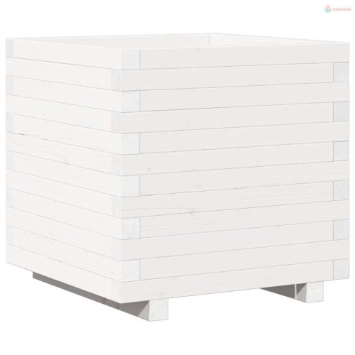 Fehér tömör fenyőfa kerti virágláda 50 x 50 x 49,5 cm
