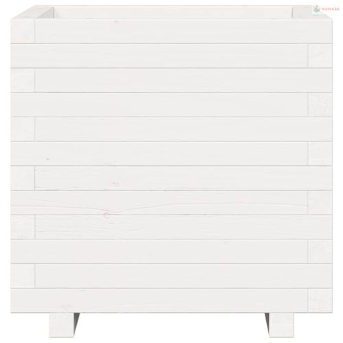 Fehér tömör fenyőfa kerti virágláda 50 x 50 x 49,5 cm