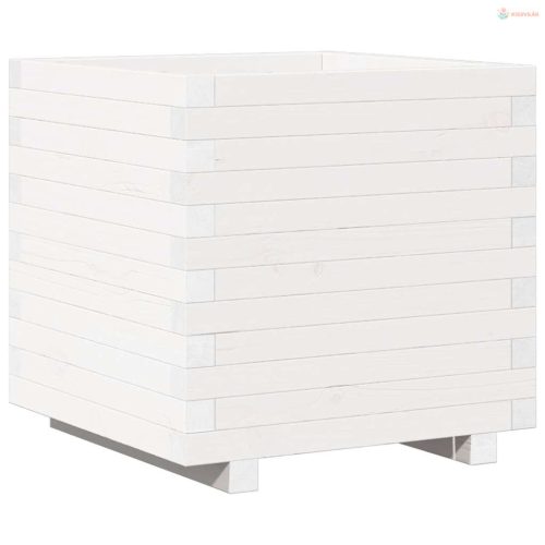 Fehér tömör fenyőfa kerti virágláda 50 x 50 x 49,5 cm