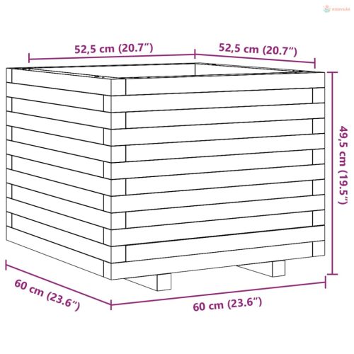 Fehér tömör fenyőfa kerti virágláda 60 x 60 x 49,5 cm