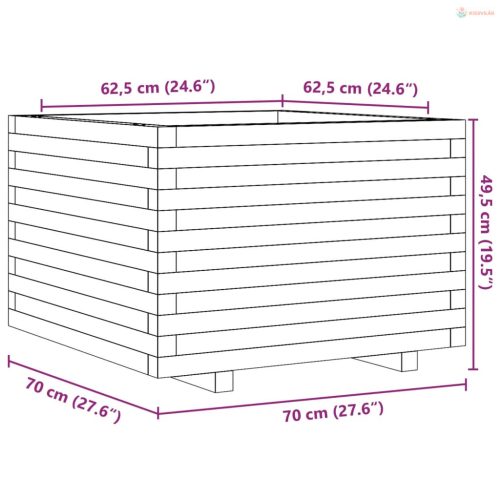 Viaszbarna tömör fenyőfa kerti virágláda 70 x 70 x 49,5 cm