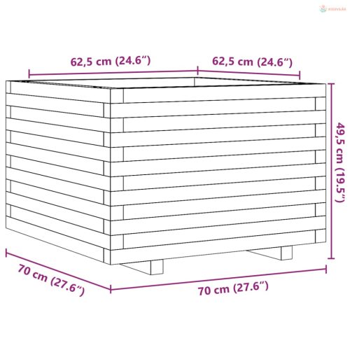 Impregnált fenyőfa kerti virágláda 70 x 70 x 49,5 cm