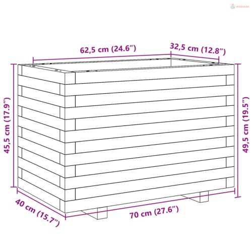 Viaszbarna tömör fenyőfa kerti virágtartó 70 x 40 x 49,5 cm