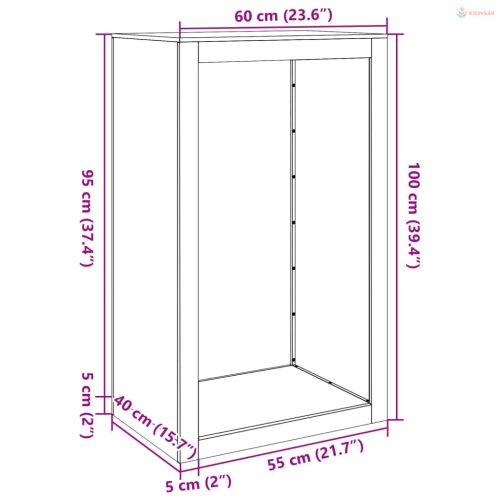 Fekete acél tűzifatároló 60 x 40 x 100 cm
