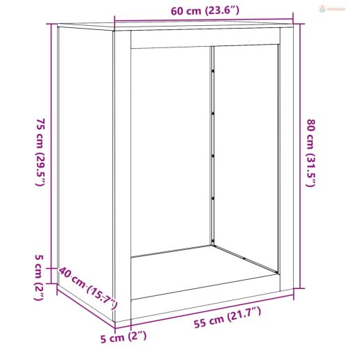 Fekete acél tűzifatároló 60 x 40 x 80 cm