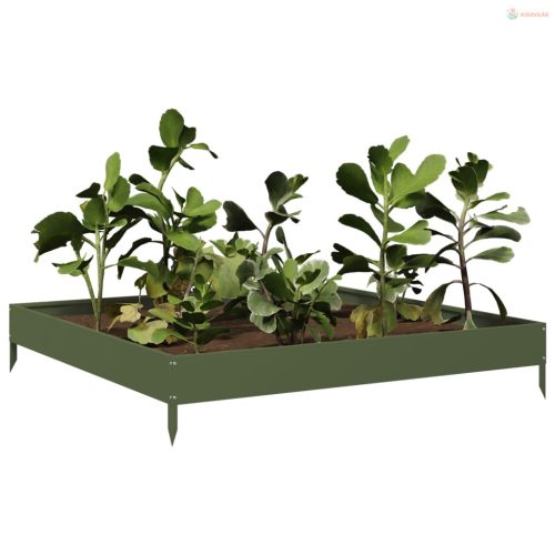 Olívazöld acél kerti magaságyás 100 x 100 x 18,5 cm