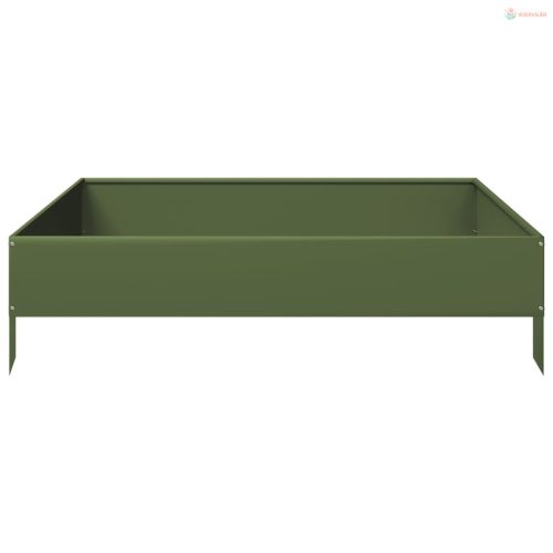 Olívazöld acél kerti magaságyás 100 x 100 x 26 cm