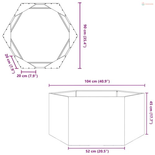 Olívazöld hatszögű acél kerti növénytartó 104 x 90 x 45 cm