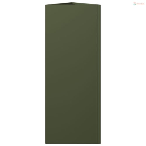 Olívazöld acél háromszög alakú kerti növénytartó 30x26x75 cm