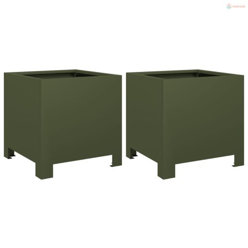 2 db olívazöld acél kerti növénytartó 30 x 30 x 30 cm