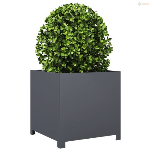 Antracitszürke acél kerti virágtartó 50 x 50 x 50 cm