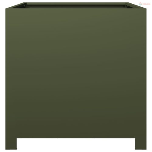 Olívazöld acél kerti növénytartó 50 x 50 x 50 cm