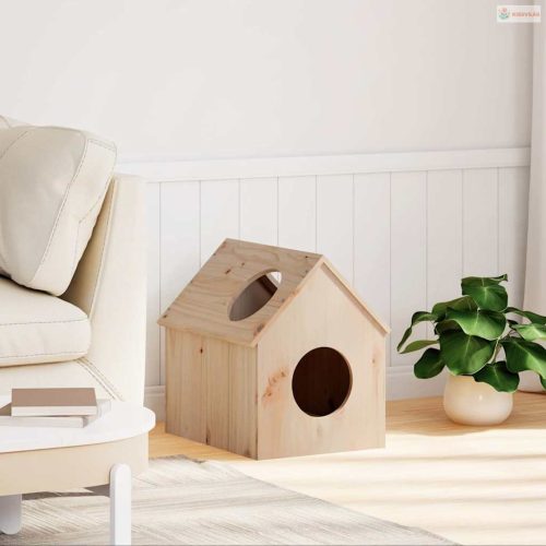Macskaház 41x50x50 cm tömör fa fenyőfa