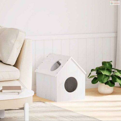 Macskaház fehér 41x50x50 cm tömör fa fenyőfa
