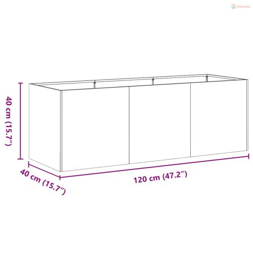 Antracit színű, hidegen hengerelt acél virágláda 120 x 40 x 40 cm
