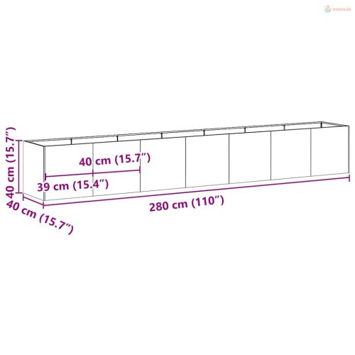 Növénytartó fekete 280x40x40 cm hidegen hengerelt acél