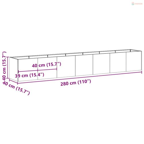 Növénytartó fehér 280x40x40 cm hidegen hengerelt acél