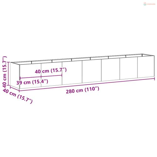 Növénytartó 280x40x40 cm rozsdamentes acélból