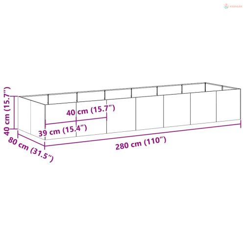 Fekete acél növénytartó 280x80x40 cm