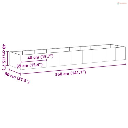 Növénytartó fehér 360x80x40 cm acél