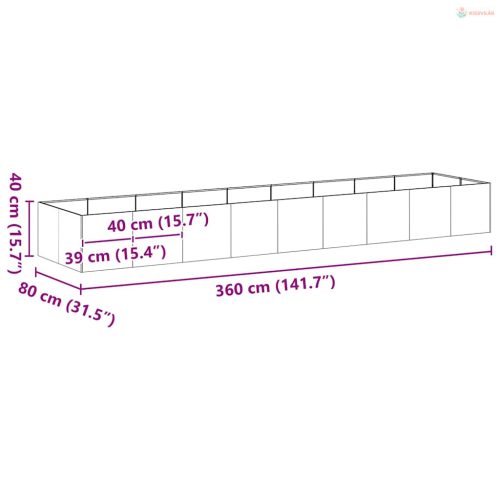 Olívazöld acél növénytartó 360x80x40 cm