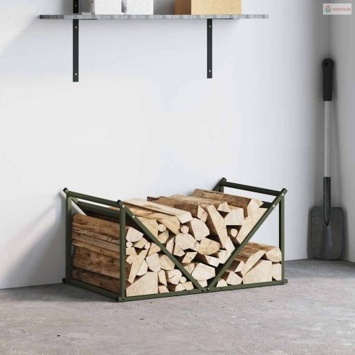 Olívazöld hidegen hengerelt acél tűzifatároló 70x43x34,5 cm