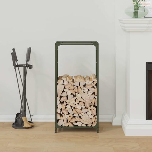 Olívazöld hidegen hengerelt acél tűzifatároló 44x28x90 cm