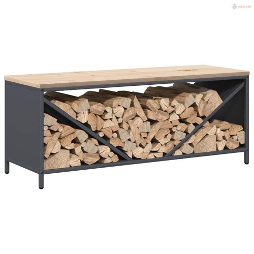 Antracitszürke tűzifa állvány fa tetővel 100,5x35,5x40 cm