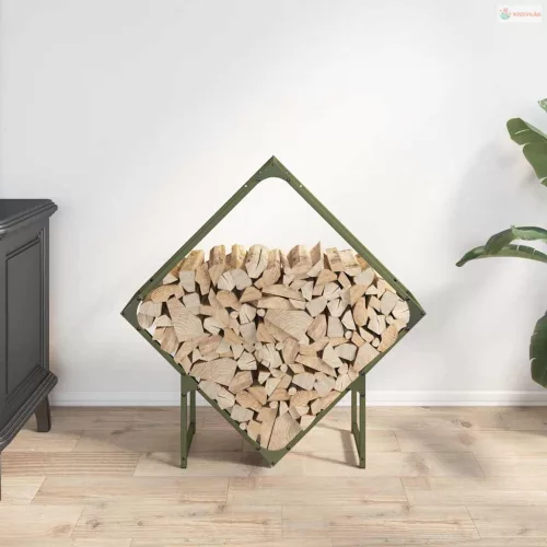 Olívazöld hidegen hengerelt acél tűzifatároló 80x25x80 cm